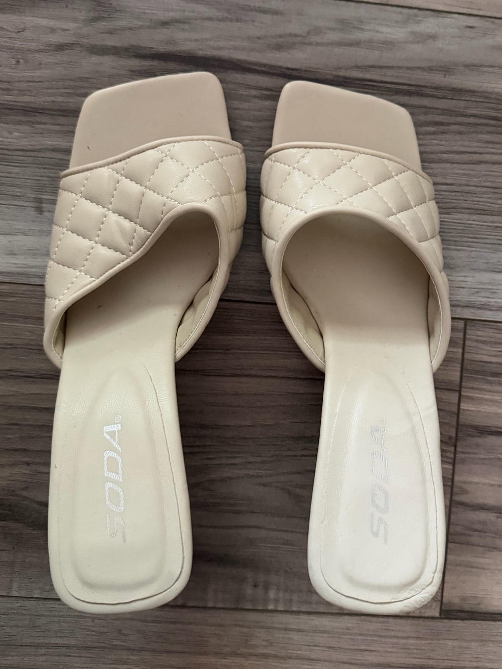 Soda Quilted Slide Mules in Beige Cream